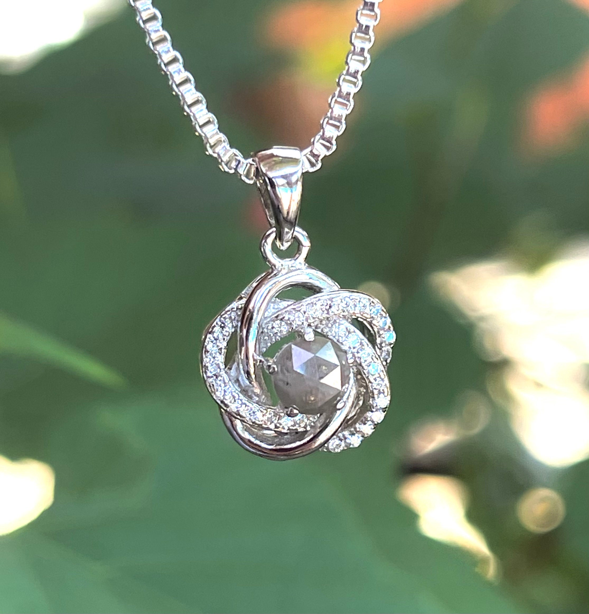 Natural, Diamond, Pendant Necklace in Sterling Silver - Etsy