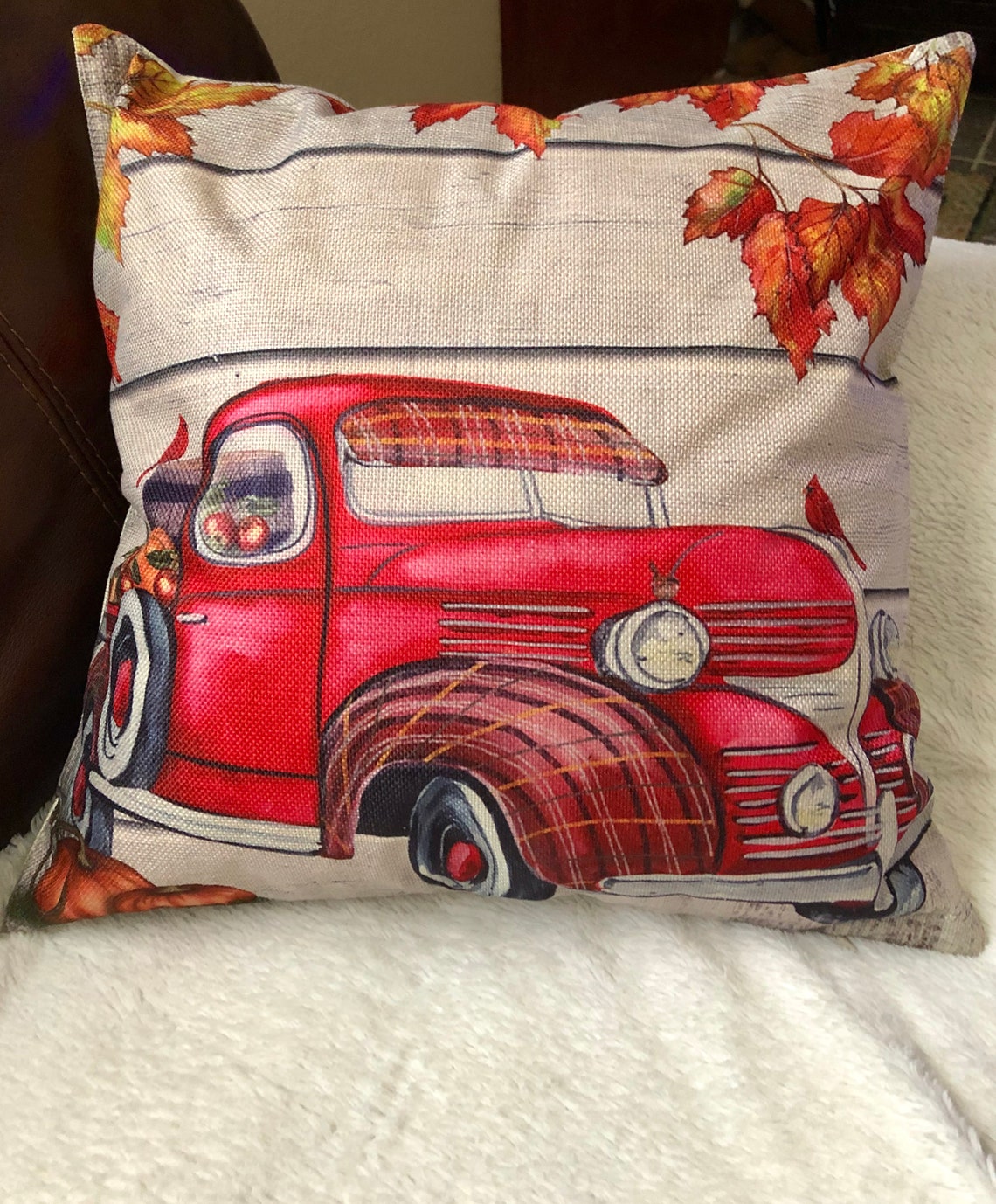 Red Truck Autumn Decorative Pillow Covers Etsy