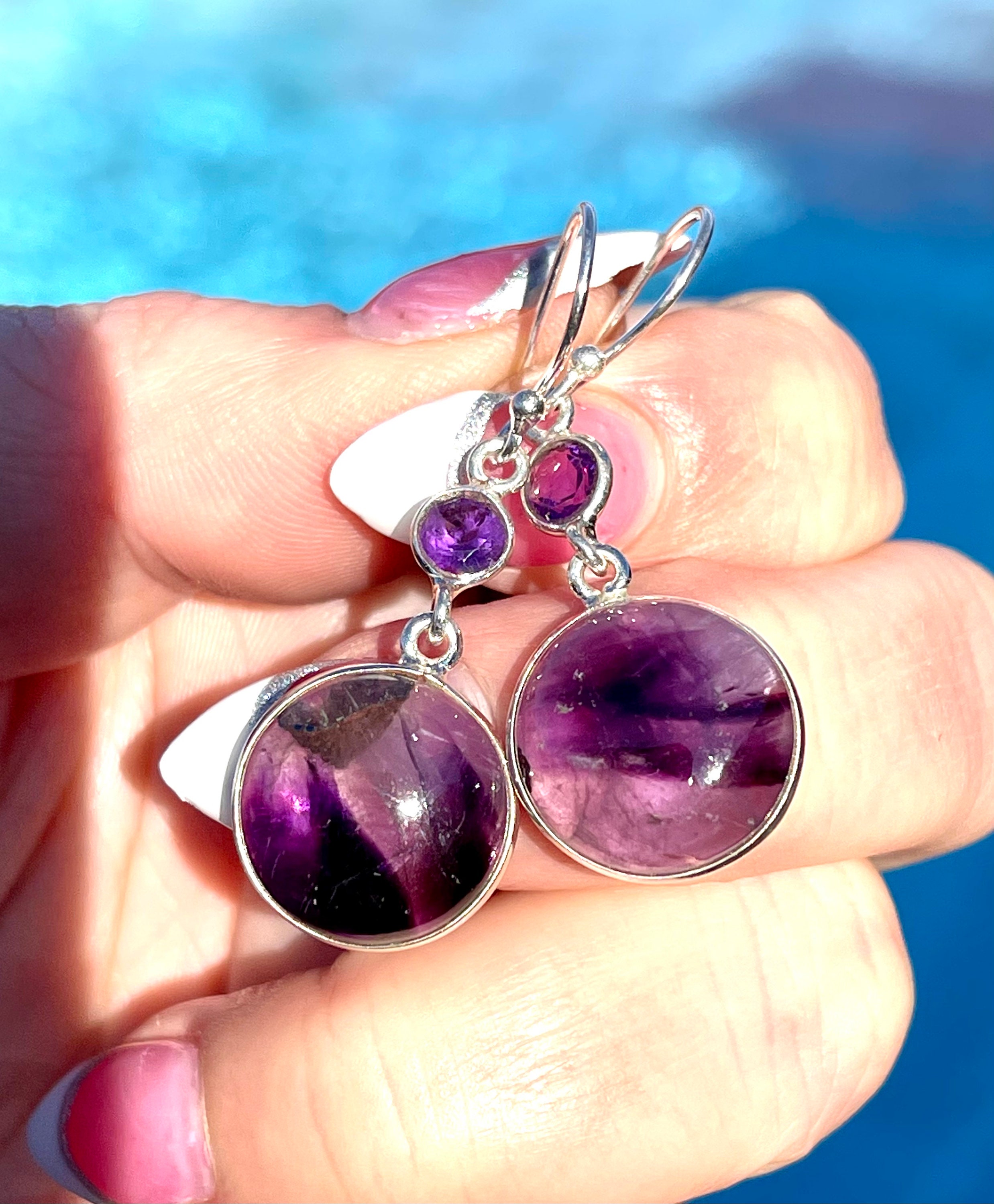 Trapiche, Amethyst, Earrings, In Sterling Silver