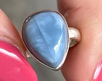 Blue, Owyhee, Opal, Ring, Size 6, In Sterling Silver