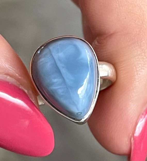 Blue, Owyhee, Opal, Ring, Size 6, In Sterling Silver