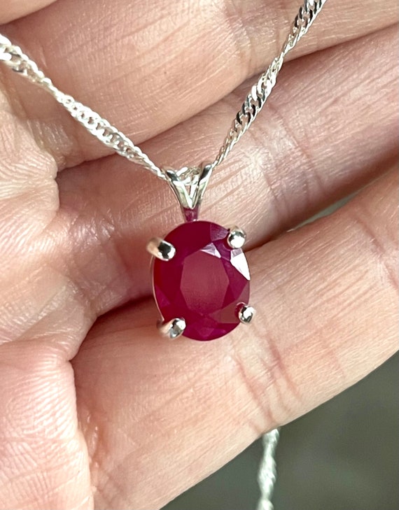 Natural Ruby Pendant Necklace In Sterling Silver - Etsy 日本