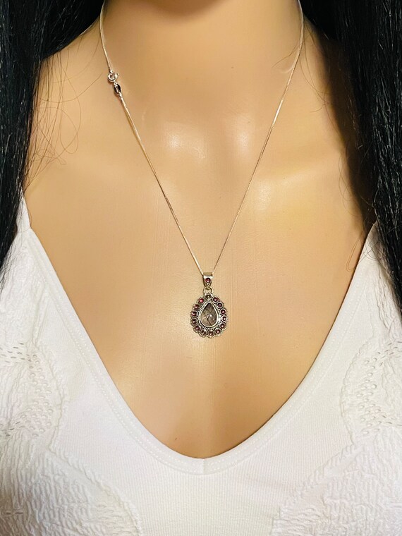 ブラック、ルチル、クォーツ、ガーネット、ペンダント、ネックレス