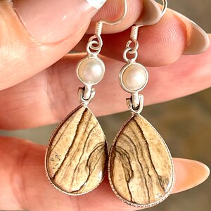 Pearls, Desert, Landscape, Picture, Jasper, Earrings, In Sterling Silver