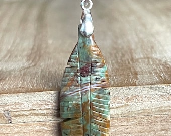 Green, Opal, Pendant, Necklace, In Sterling Silver, Leaf, Carved