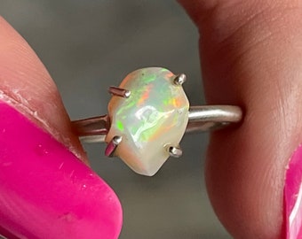 Ethiopian, Opal, Ring, Size 6, In Sterling Silver, Dainty, Minimalist