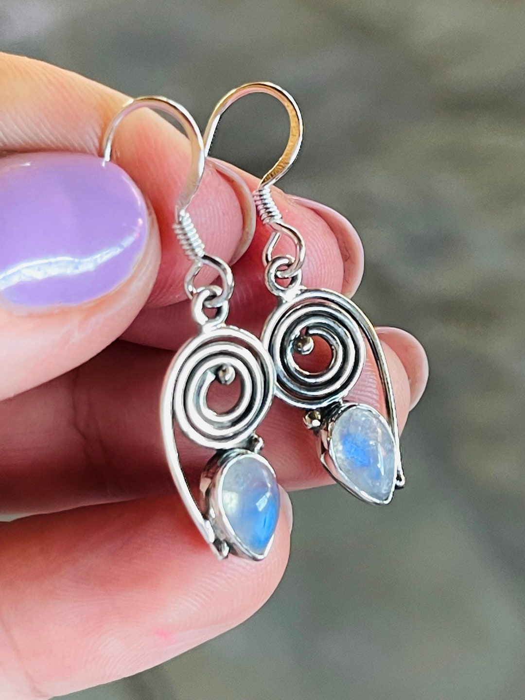 Moonstone, Drop, Earrings, in Oxidized, Sterling Silver Etsy