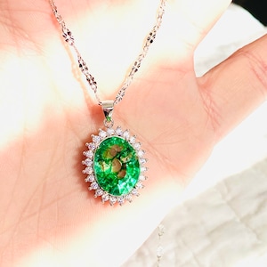 8.95 Carats, Natural, Green, Emerald, Pendant, Necklace, In Sterling Silver