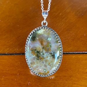 Collier, pendentif, jaspe océan en argent sterling oxydé