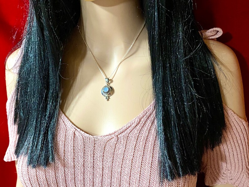 Egyptian Rainbow Moonstone Pendant Necklace In Sterling Silver