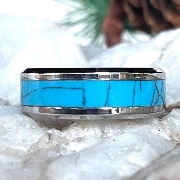 Natural, Turquoise Inlay Band, Turquoise Band, Men’s Ring Band
