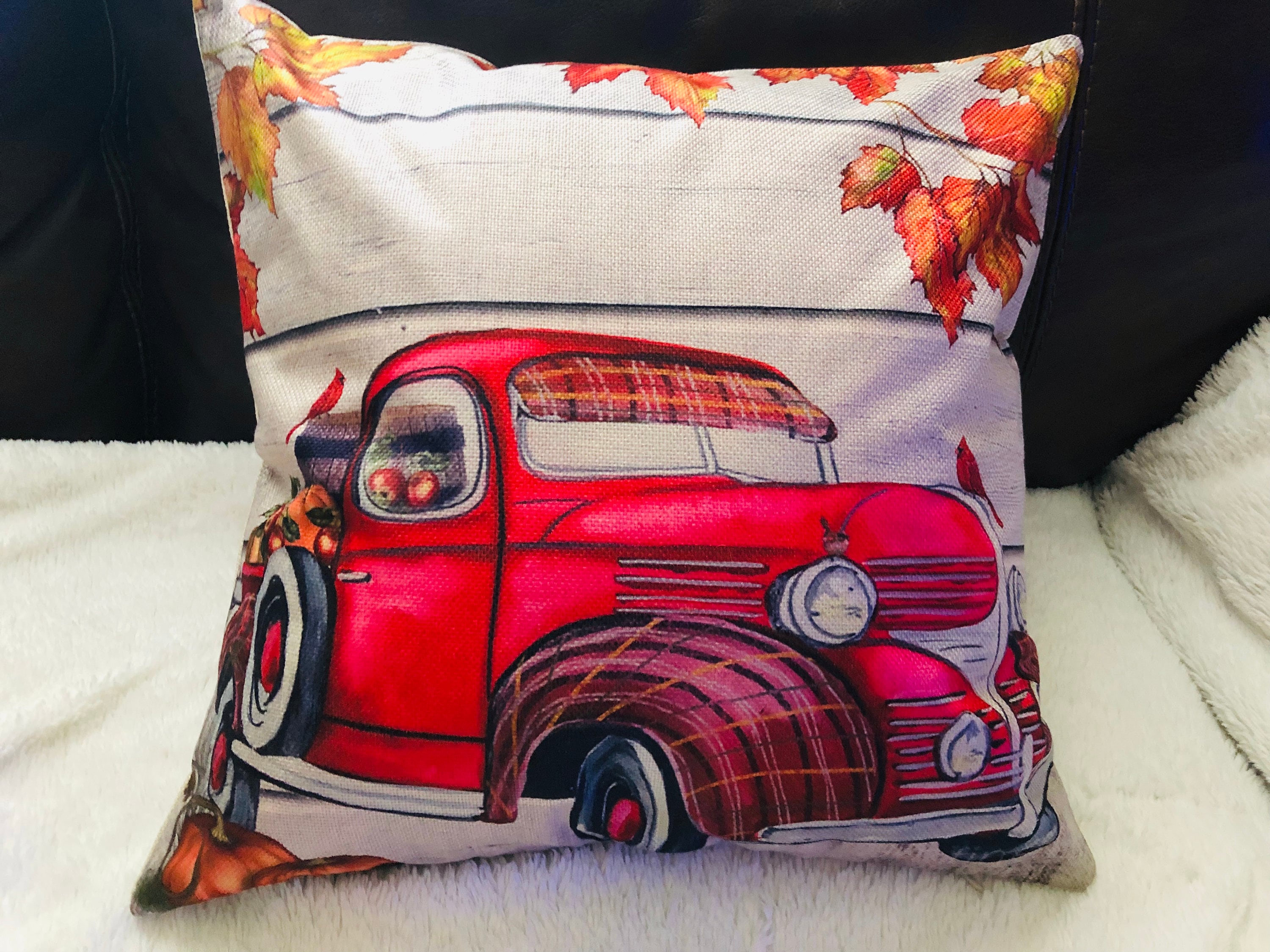Red Truck Autumn Decorative Pillow Covers Etsy UK