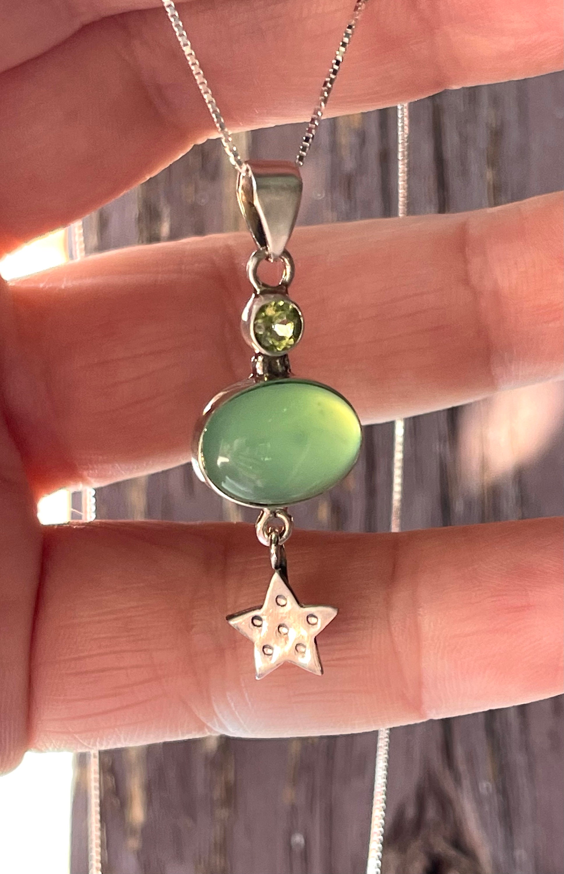 Pendentif Argent 925 Avec Chrysoprase Et Péridot – Fait Main, Neuf Avec étiquette