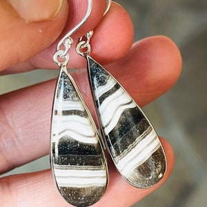 Zebra, Jasper, Teardrop, Earrings, In Sterling Silver