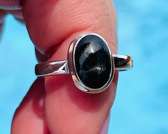 ブラックスターダイオプサイドリング、サイズ10、スターリングシルバー