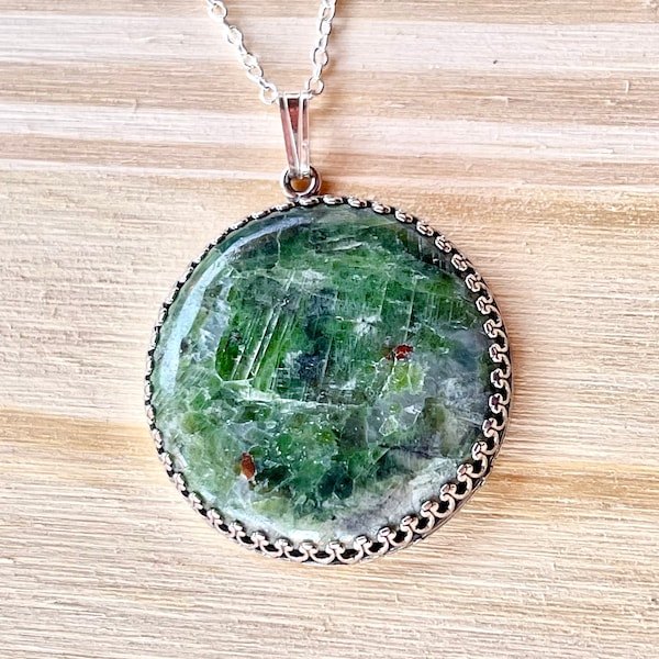 Chrome, Diopside, Pendant, Necklace, In Oxidized, Sterling Silver, Rough, Green, Diopside Necklace
