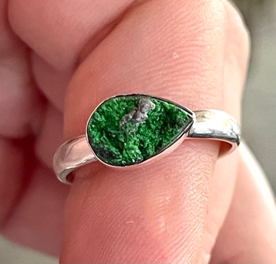 Uvarovite Ring Size 9 Green Garnet Raw Druzy in Sterling Silver Etsy