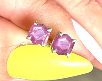 Ruby, Studs, Earrings, In Sterling Silver, Dainty, Minimalist
