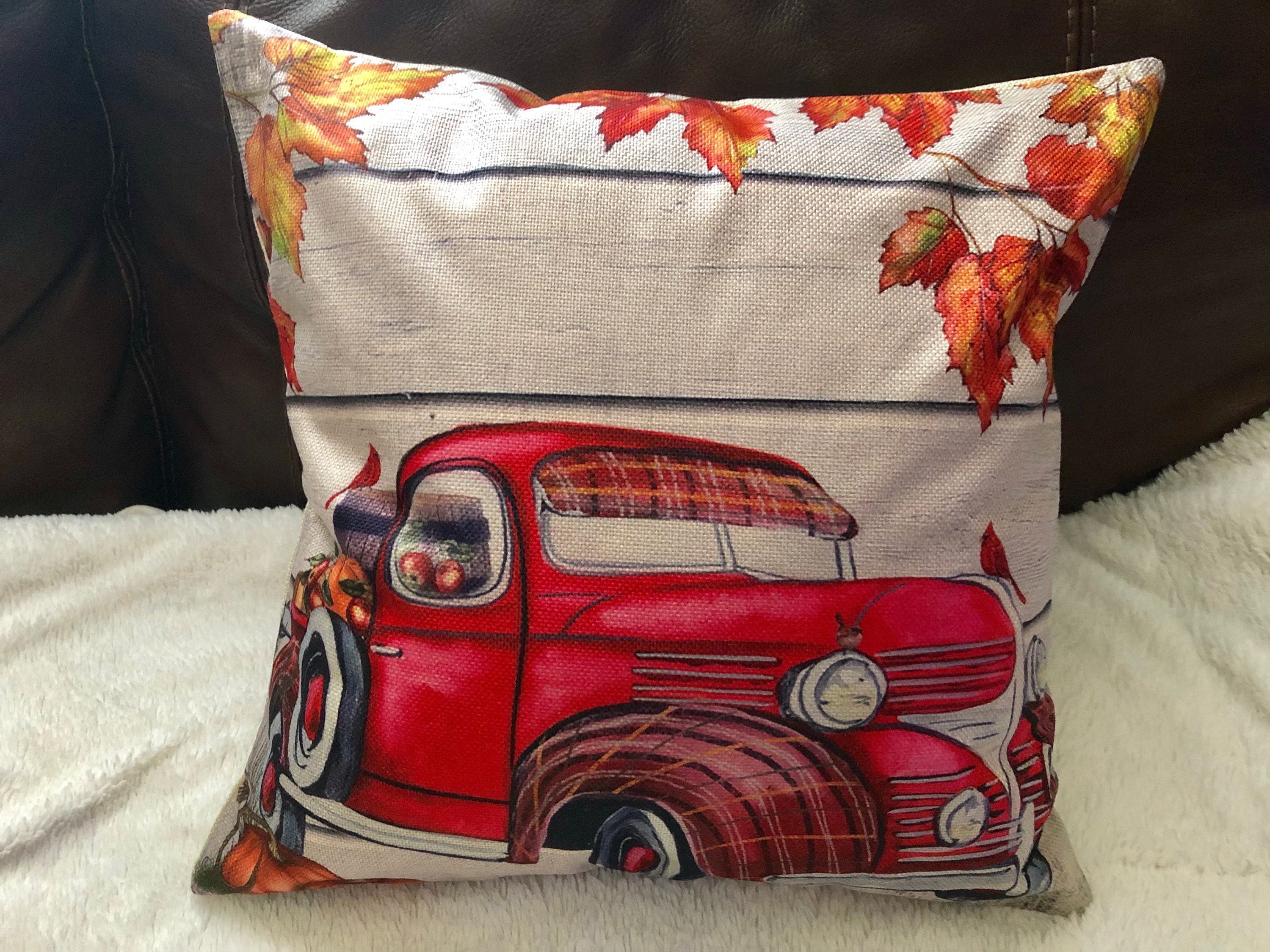 Red Truck Autumn Decorative Pillow Covers Etsy UK