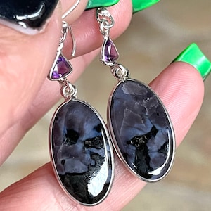 Mystic, Merlinite, Amethyst, Earrings, In Sterling Silver