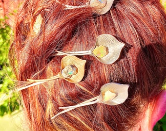 Natural, Raw, Opal Stone Hair Pin, Raw Opal Wedding Hair Accessories, Lily Hair Pins