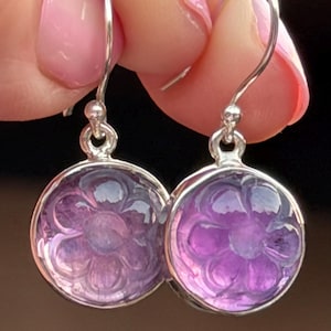 Amethyst, Carved, Drop, Earrings, In Sterling Silver