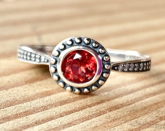 Vintage, Garnet, Ring, Solitaire, In Oxidized Sterling Silver