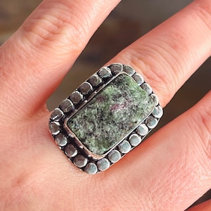 Raw, Ruby Zoisite, Ring, In Oxidized Silver, Size 7