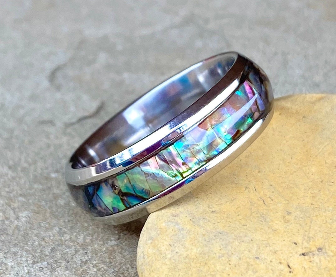 Abalone, Shell, Bands, in Stainless Steel, Ring Band, Men’s Ring Bands ...