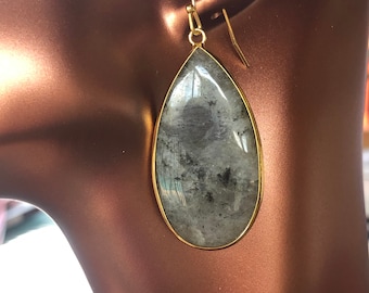 Waterdrop Gold Plated Labradorite Drop & Dangle Earrings