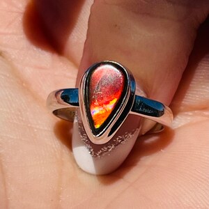Ammolite, Teardrop, Ring, Size 6, In Sterling Silver
