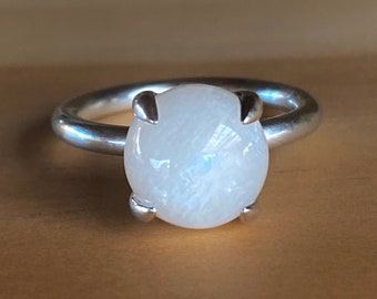 White, Moonstone, Ring, Solitaire, In Sterling Silver