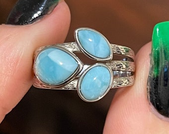 Larimar, Ring, In Sterling Silver, Multi Stone Larimar Ring