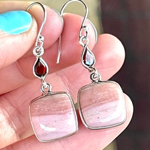 Pink, Opal, Garnet, Drop, Earrings, In Sterling Silver