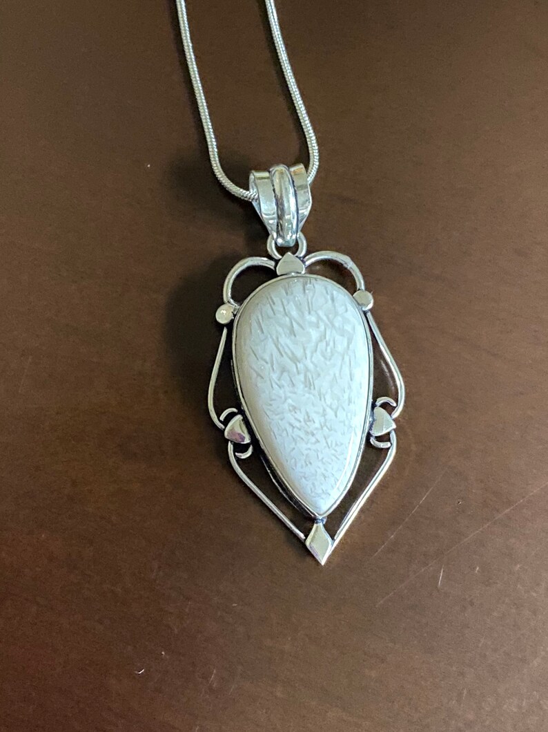 White Jasper Silver Pendant Necklace