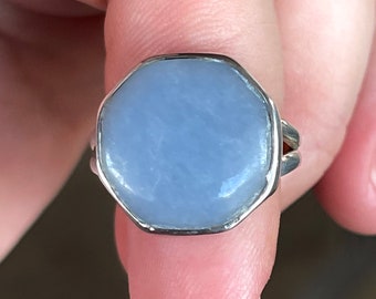 Niebieski, Angelite, Pierścionek, Rozmiar 7,5, W Srebrze Sterlingowym