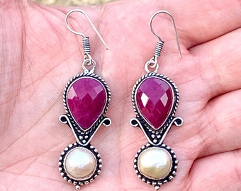 Vintage, Natural Ruby and Biwa Earrings