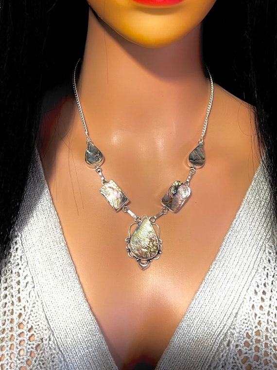 Abalone Shell Necklace in Oxidized Silver Abalone Multi Stone