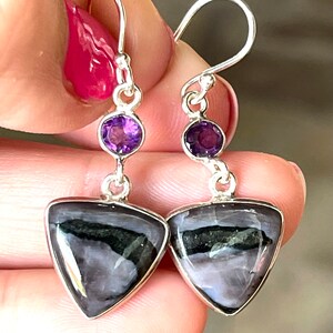 Mystic Merlinite, Amethyst, Drop, Earrings, In Sterling Silver