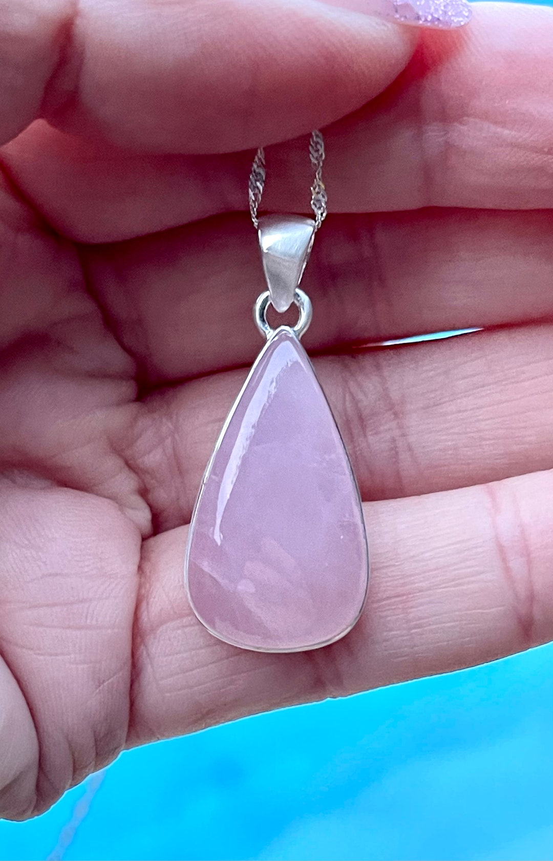Rose, Quartz, Teardrop, Pendant, Necklace, in Sterling Silver Etsy