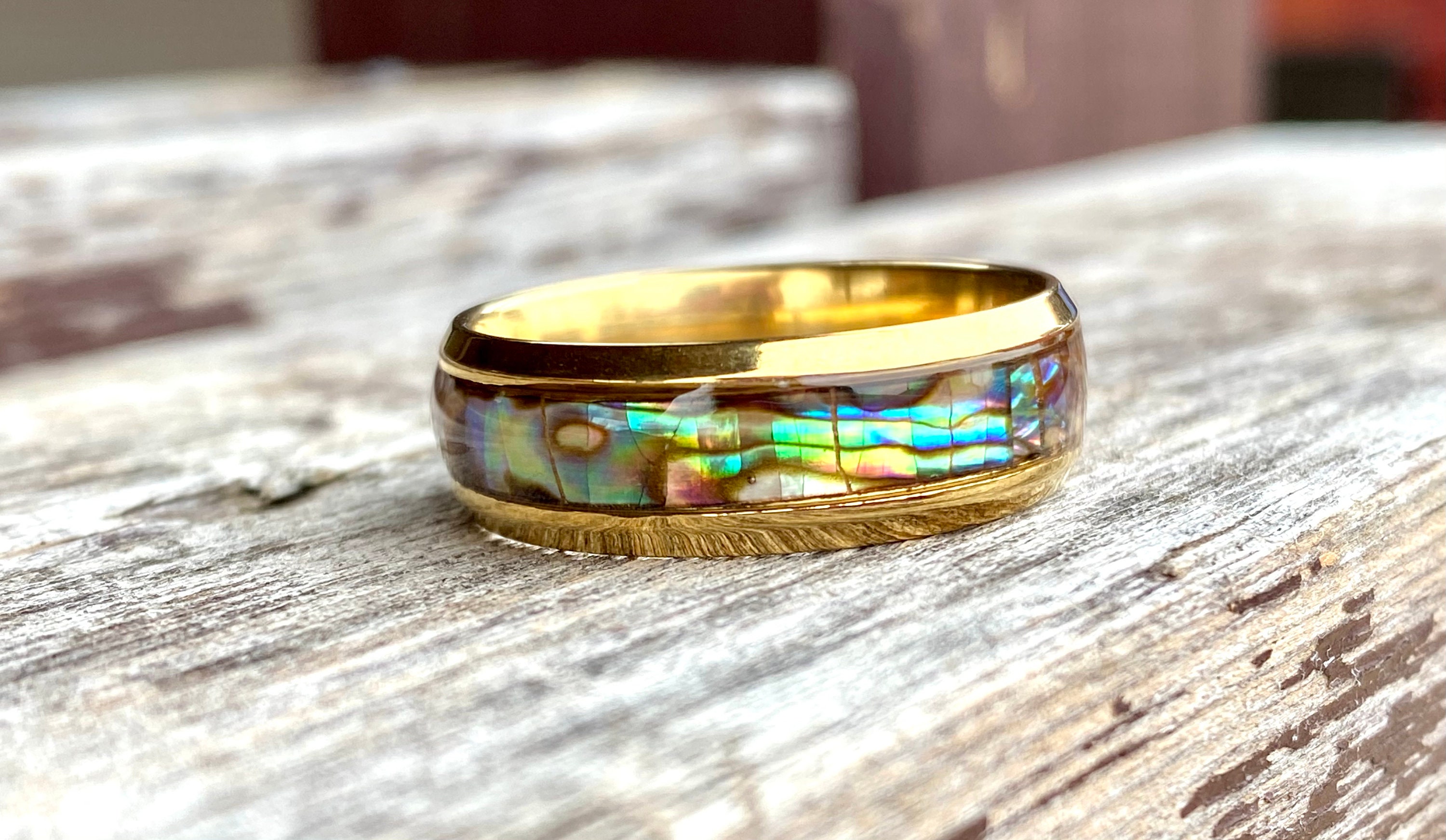 Abalone Shell Ring Bands, Stainless Steel Ring Band, Men