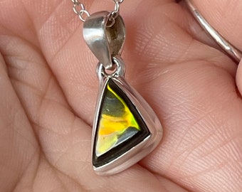 Collier, pendentif, ammolite, en argent sterling
