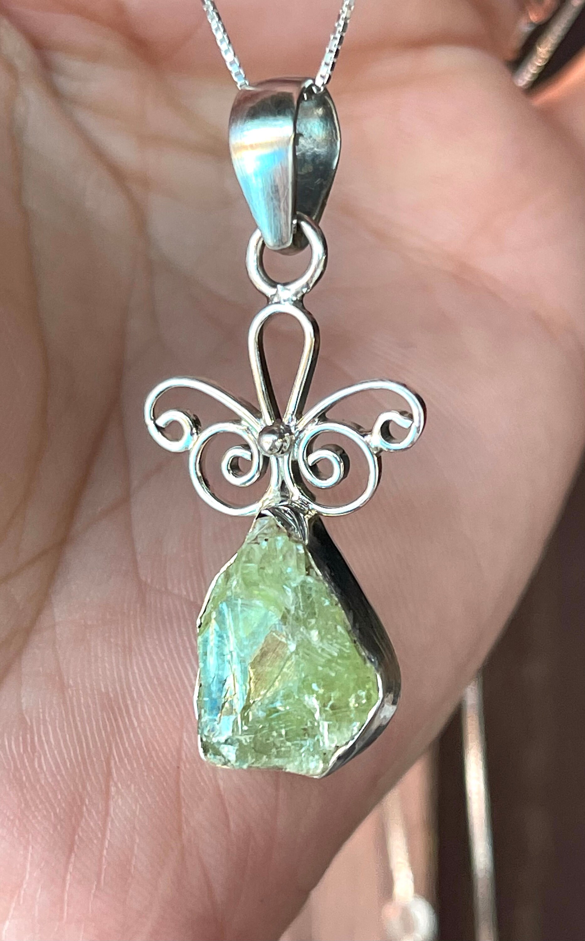 Green, Butterfly, Kyanite, Pendant, Necklace, In Sterling Silver