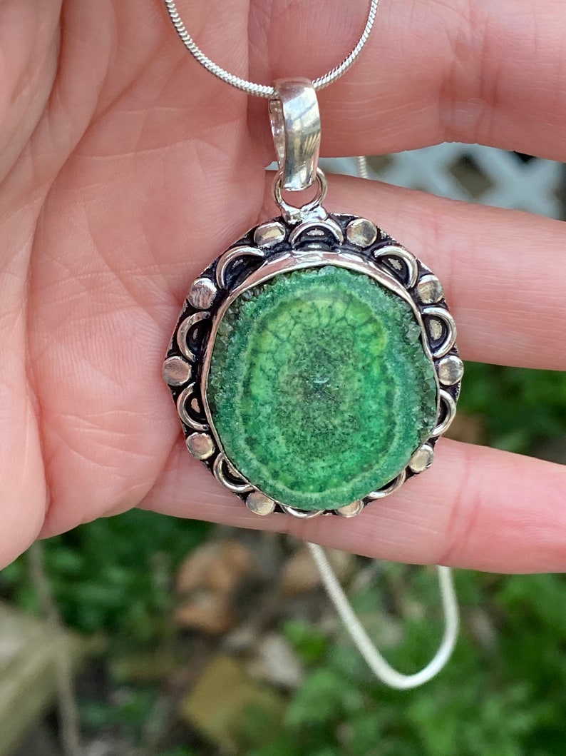 Green Solar Quartz Silver Necklace
