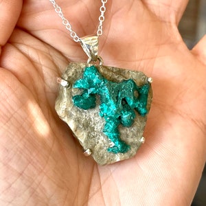 Dioptase, Pendant Necklace, In Sterling Silver