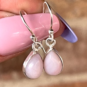 Pink, Opal, Drop, Earrings, In Sterling Silver