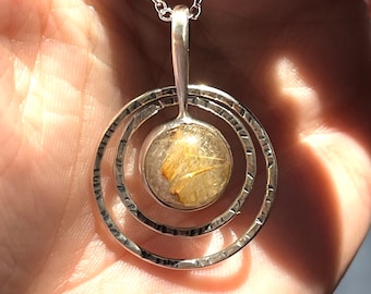 Golden, Rutile, Quartz, Pendant, Necklace, In Oxidized, Sterling Silver