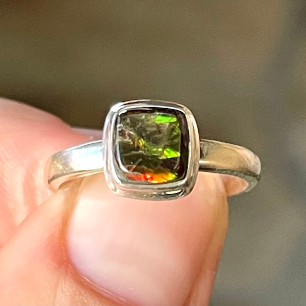 Dainty, Ammolite, Ring, Size 6, In, 925 Sterling Silver