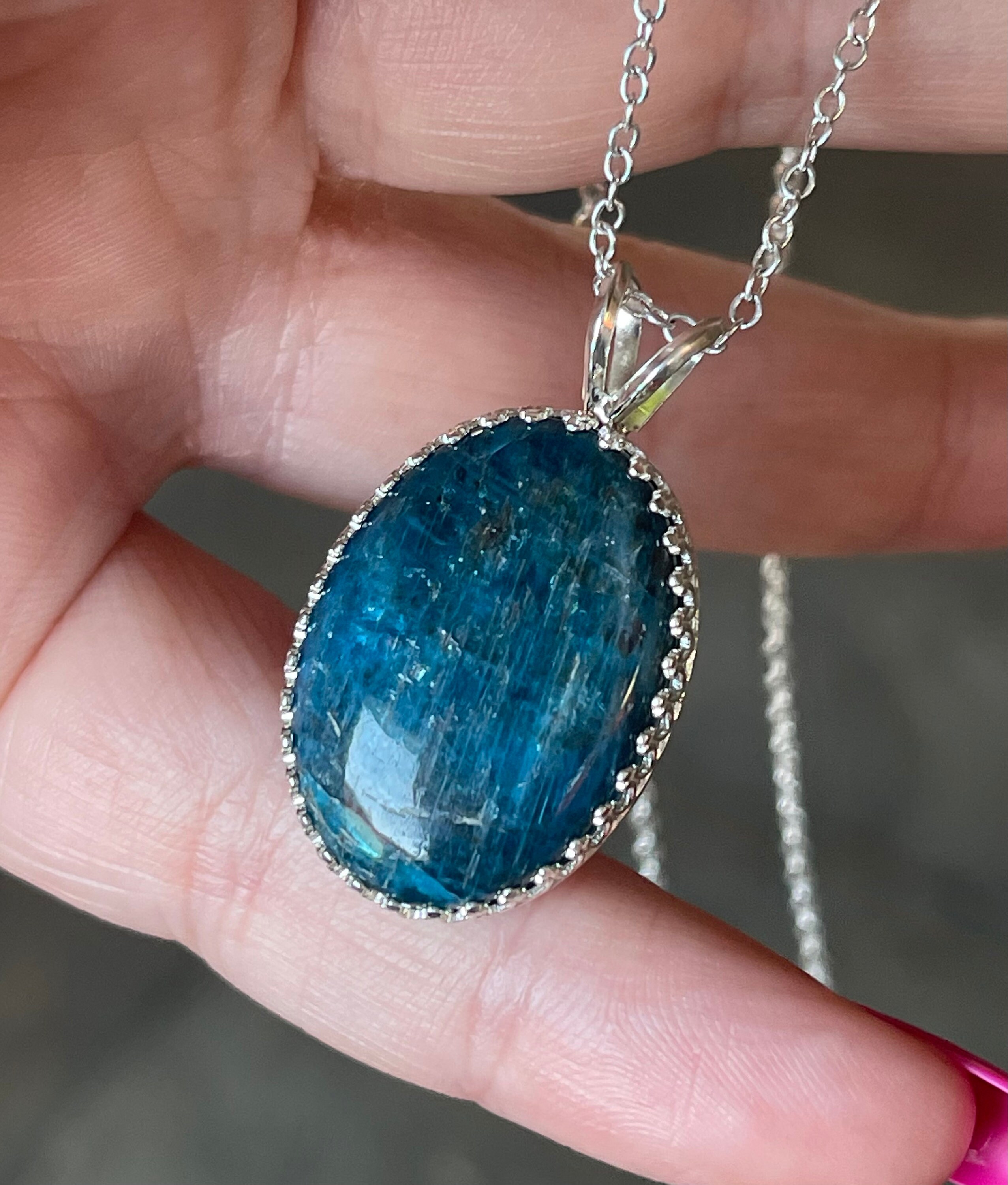 Neon Blue Apatite Pendant Necklace in Sterling Silver Etsy Ireland