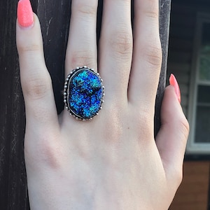 Titanium, Druzy, Ring, Size 7, In Oxidized Silver